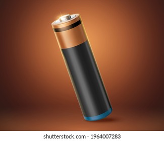 3d AA or AAA battery mock up with blank space. Realistic element isolated on copper background.