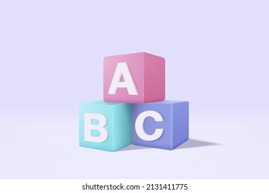 3d ABC blocks connecting jigsaw puzzle. Symbol of business teamwork and baby kid intelligence development concept, cooperation, partnership. 3d vector render isolated on pastel background - Shutterstock ID 2131411775
