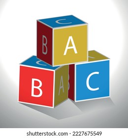 3d ABC blocks connecting jigsaw puzzle. Symbol of business teamwork and baby kid intelligence development concept, cooperation, partnership. 3d vector render isolated on pastel background.