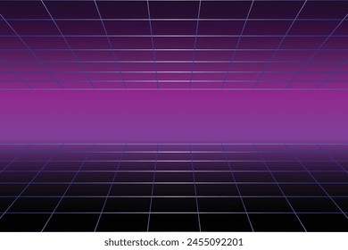 3d abstract 1980's retro wave, cyberpunk background. vector neon perspective grid