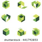 3d abstract architecture box business circle concept creative cube design element flat geometric graphic idea illustration isolated modern perspective symbol technology vector web green blue