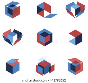 3d abstract architecture box business circle concept creative cube design element flat geometric graphic idea illustration isolated modern perspective symbol technology vector web green blue