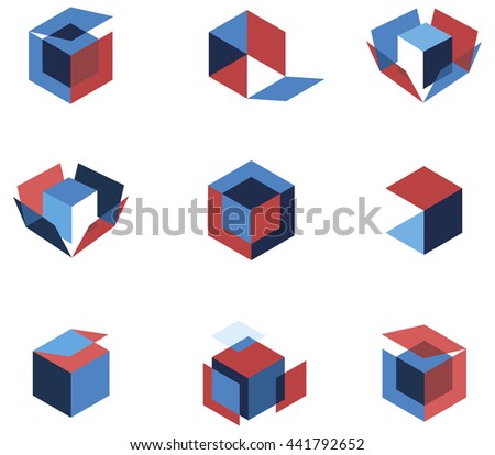 3d abstract architecture box business circle concept creative cube design element flat geometric graphic idea illustration isolated modern perspective symbol technology vector web green blue