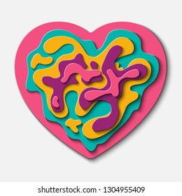 3D Abstract Arise Heart Background With Paper Cut Style. Heart Symbol Vector