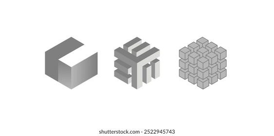 3D abstract art set with black backgrounds, graphic icons, and modern design elements, ideal for adding depth and creativity to visual projects, logos, and digital designs.
