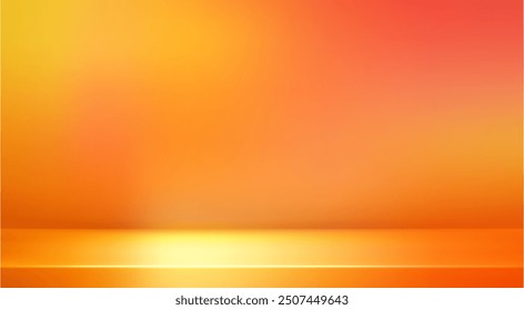 3d abstract autumn studio room background. Orange, brown dark gradient empty wall backdrop. Back ground horizontal mockup product season presentation. Empty scene platform. Promotion vector display.