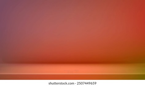 3d abstract autumn studio room background. Orange, brown dark gradient empty wall backdrop. Back ground horizontal mockup product season presentation. Empty scene platform. Promotion vector display.