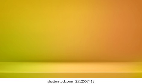 3d abstract autumn studio room background. Limbo orange brown gradient empty wall backdrop. Back ground horizontal mockup product season presentation. Empty scene platform. Promotion vector display