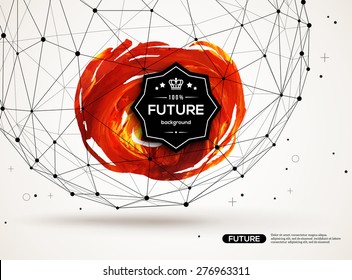 3D abstract backdrop with paint stain and geometric shapes. Vector design layout for business presentations, flyers, posters. Scientific future technology background.