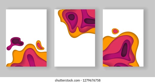 3d abstract background A4 banners in paper cut style, cut waves. Bright colours. Vector design for posters, banners, flyers. 