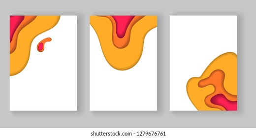 3d abstract background A4 banners in paper cut style, cut waves. Bright colours. Vector design for posters, banners, flyers. 