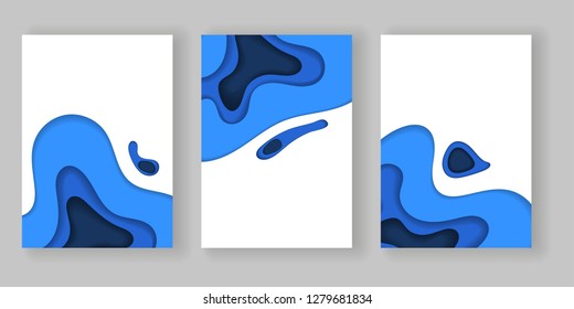 3d abstract background A4 banners in paper cut style, cut waves. Bright colours. Vector design for posters, banners, flyers. 