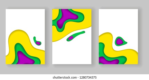 3d abstract background A4 banners in paper cut style, cut waves. Bright colours. Vector design for posters, banners, flyers. 