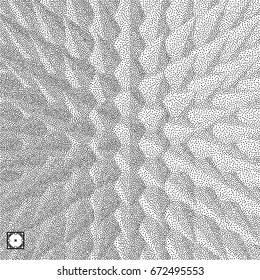 Abstrakter 3D-Hintergrund. Schwarz-Gelb-Grautmuster. Pointillismus-Muster. Verstopfte Vektorgrafik.