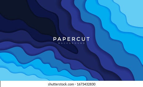 3D abstract background with blue paper cut shapes. premium vector