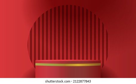 3D-abstrakter Hintergrund, chinesischer Stil mit Produktpodium auf rotem Hintergrund