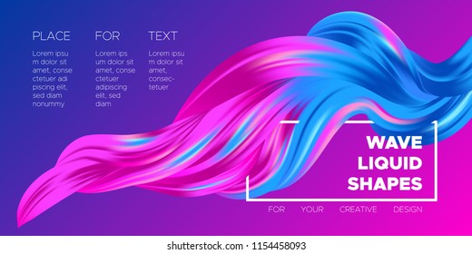 3d Abstract Background. Colorful Wave Shapes. Trendy Vector Illustration EPS10 for Your Creative Design. Beautiful Fluid Interweaving. 3d Poster with Abstract Bright Liquid for Business Presentation.