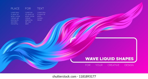 3d Abstract Background. Colorful Wave Shapes. Trendy Vector Illustration EPS10 for Your Creative Design. Beautiful Fluid Interweaving. 3d Poster with Abstract Bright Liquid for Business Presentation.