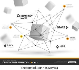 3D abstract background with cube particles and geometric triangle shapes. Vector design layout for business presentations, flyers, posters. Scientific future technology