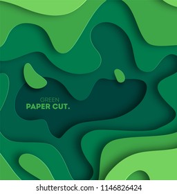 3D abstract background with green paper cut shapes. Vector design layout for business presentations, flyers, posters and invitations. Colorful carving art, environment and ecology element eps 10