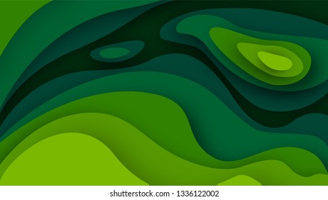 3D abstract background with green paper cut shapes. Vector design layout for business presentations, flyers, posters and invitations. Colorful carving art, environment and ecology element