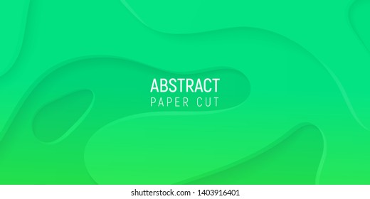 3D abstract background with green paper cut gradient waves. Cover layout template. Vector illustration.