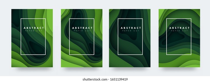 3D abstract background with green paper cut shapes. Vector design layout for business presentations, flyers, posters and invitations. Colorful carving art, environment and ecology element