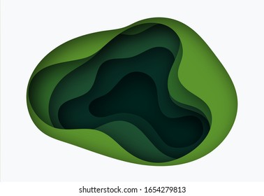 3D abstract background with green paper cut shapes. Vector layout for business presentations, flyers, posters and invitations. Colorful carving art, environment and ecology design elements.