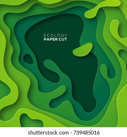 3D abstract background with green paper cut shapes. Vector design layout for business presentations, flyers, posters and invitations. Colorful carving art, environment and ecology element