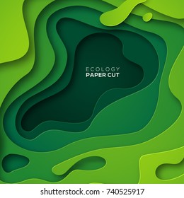 3D abstract background with green paper cut shapes. Vector design layout for business presentations, flyers, posters and invitations. Colorful carving art, environment and ecology element