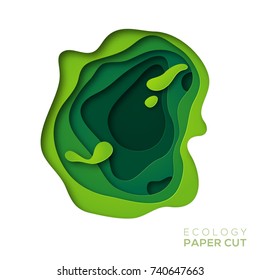 3D abstract background with green paper cut shapes. Vector layout for business presentations, flyers, posters and invitations. Colorful carving art, environment and ecology design elements