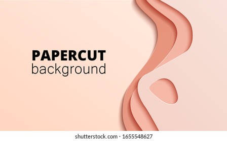 3D abstract background with light beige paper cut shapes. Vector design layout for business presentations, flyers, posters. Papercut trendy style wide screen.