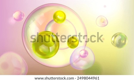 3d abstract background made of collagen serum bubbles. Cosmetic essence. Collagen  clear  realistic drops