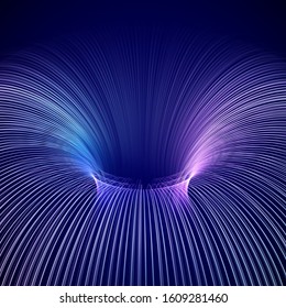 3D abstract background: model of blue thermonuclear fusion. High energy elementary particles flow through a tokamak. Magnetic field, nuclear fusion, future science concept. EPS 10, vector illustration