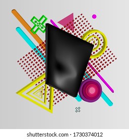 3d abstract background with noisy three-dimensional shapes. Design with a dynamic, playful and black object. Colorful geometric colorful pattern on white background.