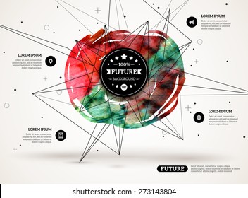 3D abstract background with paint stain and geometric shapes. Vector design layout for business presentations, flyers, posters. Scientific future technology backdrop.