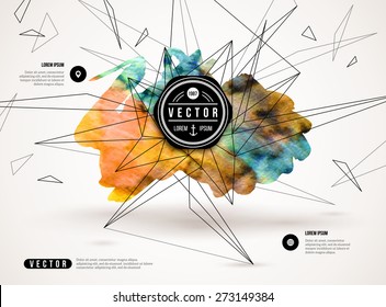 3D abstract background with paint stain and geometric shapes. Vector design layout for business presentations, flyers, posters. Scientific future technology backdrop.