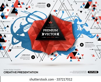 3D abstract background with paint stain and geometric shapes. Vector design layout for business presentations, flyers or posters. Scientific future technology backdrop.