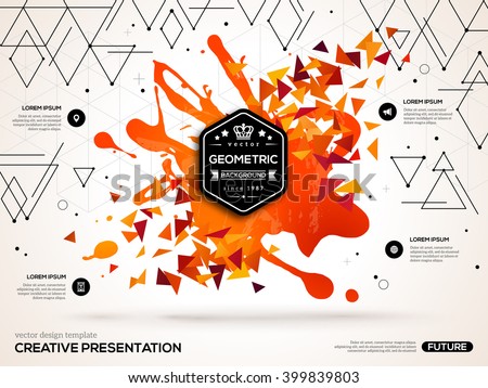 3D abstract background with paint stain and geometric triangles shapes. Vector design layout for business presentations, flyers, posters. Scientific future technology backdrop.