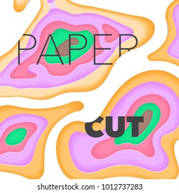 3D abstract background with paper cut shapes. Vector papercut design layout for business card, presentations, flyers or posters on white paper. Modern colorful carving art background template.