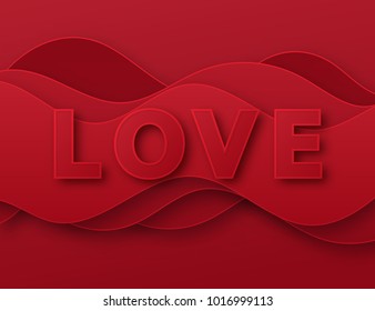 3D abstract background with paper cut waves.  Paper carving art. Valentines day card template. Love. Modern origami design template
