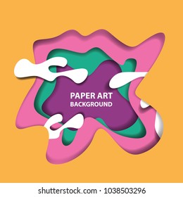 3D abstract background with paper cut shapes. Vector design layout for business presentations, flyers, posters and invitations. Colorful carving art - blue, yellow and violet