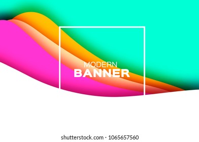 3D abstract background with paper cut shapes. .Layered tunnel landscape wave background. Modern banner. Shadows box. Vector design for business presentations, flyers, posters. Neon bright color.
