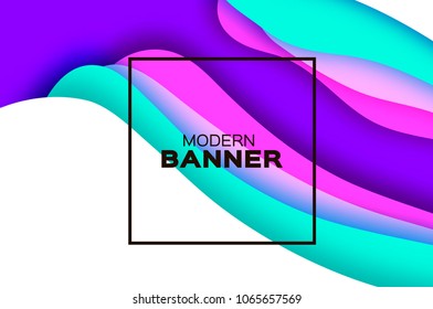 3D abstract background with paper cut shapes. .Layered tunnel landscape wave background. Modern banner. Shadows box. Vector design for business presentations, flyers, posters. Neon bright color.