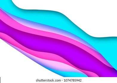 3D abstract background with paper cut shapes. .Layered tunnel landscape wave background. Modern banner. Shadows box. Vector design for business presentations, flyers, posters. Neon bright color.