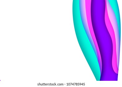 3D abstract background with paper cut shapes. .Layered tunnel landscape wave background. Modern banner. Shadows box. Vector design for business presentations, flyers, posters. Neon bright color.