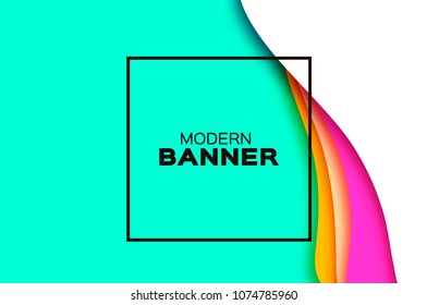 3D abstract background with paper cut shapes. .Layered tunnel landscape wave background. Modern banner. Shadows box. Vector design for business presentations, flyers, posters. Neon bright color.