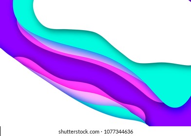 3D abstract background with paper cut shapes. .Layered tunnel landscape wave background. Modern banner. Shadows box. Vector design for business presentations, flyers, posters. Neon bright color.