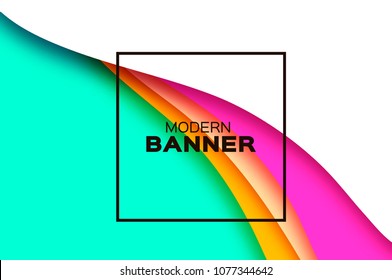 3D abstract background with paper cut shapes. .Layered tunnel landscape wave background. Modern banner. Shadows box. Vector design for business presentations, flyers, posters. Neon bright color.