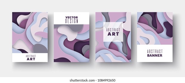 3D abstract background with paper cut shapes Set Vector design layout for business presentations, flyers, posters and invitations Colorful carving art - blue, plum, mauve, beige Vertical banners A4